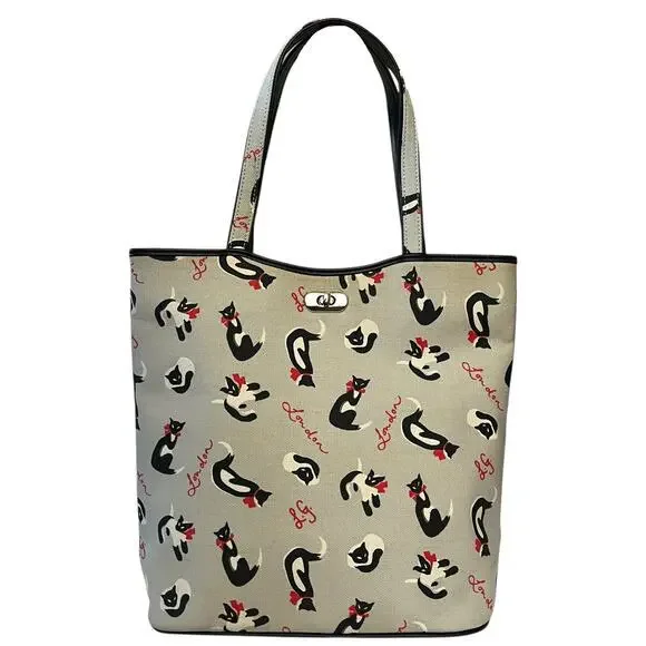 Y2K Vintage Lulu Guinness London Siamese Cat Gray Structured Tote Bag - Picture 1 of 9
